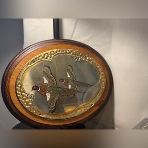 Vintage Hand Painted Brass Pheasant Wall Art